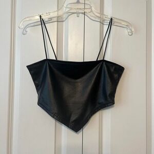 Forever 21 Black faux leather handkerchief triangle going out crop‎ top  Sz SM